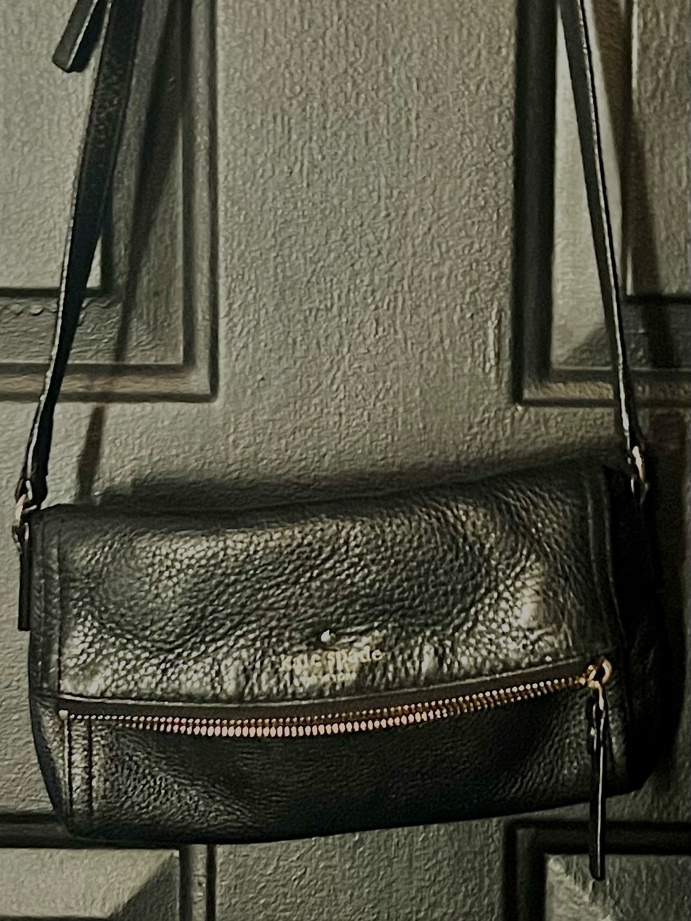 Kate Spade Black Pebbled Leather Crossbody with Front Zip